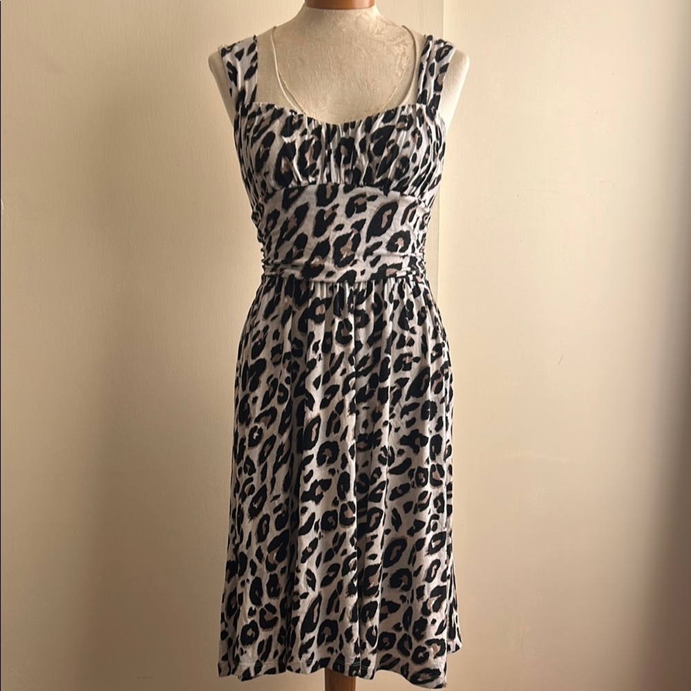 BB Dakota Black and light cream animal print Midi Dress
